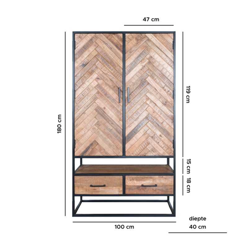 Kast Radu Visgraat - Bruin Mangohout - 180 x 100 cm