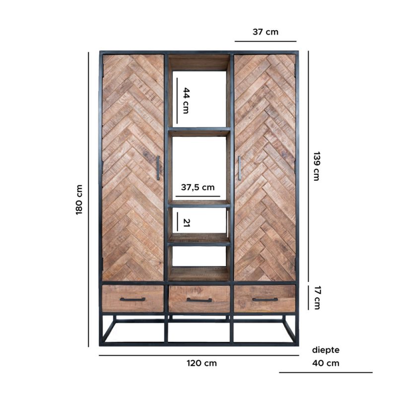 Kast Raya Visgraat - Bruin Mangohout - 180 x 120 cm