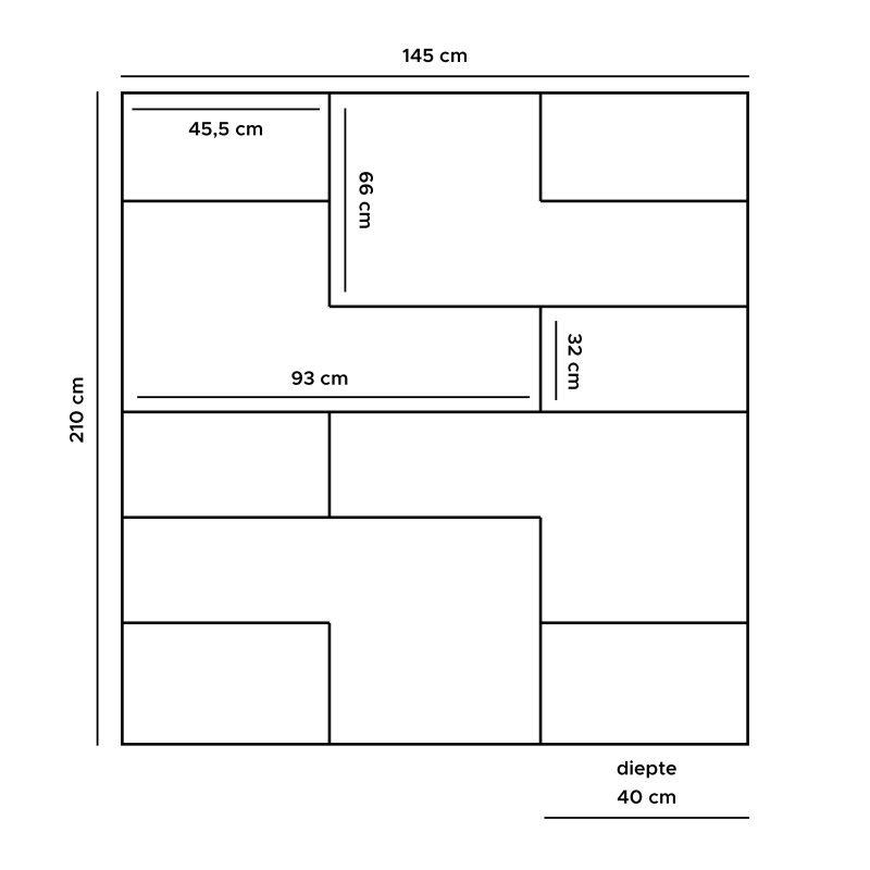 Vakkenkast Huub Zwart Mangohout 210 x 145 cm - Roomdivider