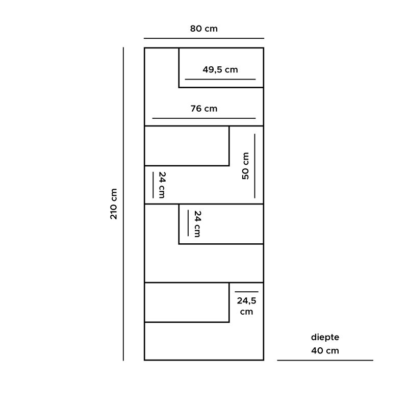 Vakkenkast Huub Hout 210 x 80 cm - Roomdivider