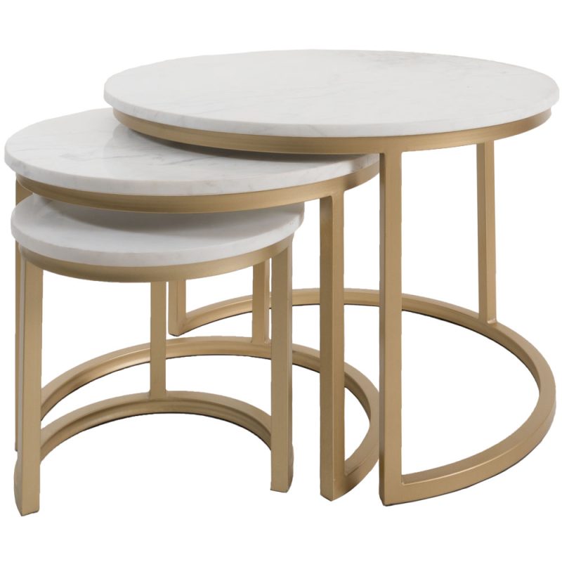 Salontafel Jasmin Marmer - Set van 3 - Wit/Goud